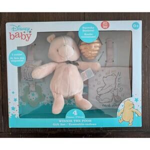 Classic Pooh 4 Piece Gift Set with Pooh Stuffed Animal, Squeaker Toy, Crinkle
